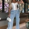 Fashion Nova Flare Jeans Kelly Cargo Low Rise Straight Jeans - Light Wash