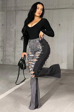 Fashion Nova Catchin Feelings High Waisted Flare Jeans - Black/Grey