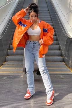 Fashion Nova Chase The Dream Slit Straight Leg Jeans - Light Blue Wash