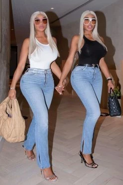 Fashion Nova Chase The Dream Slit Straight Leg Jeans - Light Blue Wash