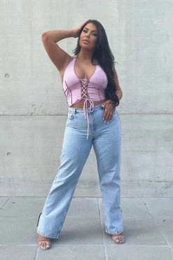 Fashion Nova Chase The Dream Slit Straight Leg Jeans - Light Blue Wash