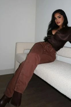 Fashion Nova Crossover Color Straight Leg Jeans - Chocolate
