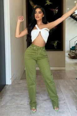 Fashion Nova Crossover Color Straight Leg Jeans - Olive