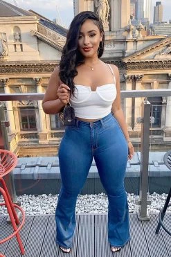 Fashion Nova Deep In My Soul Flare Jeans - Medium Blue Wash Skinny Jeans