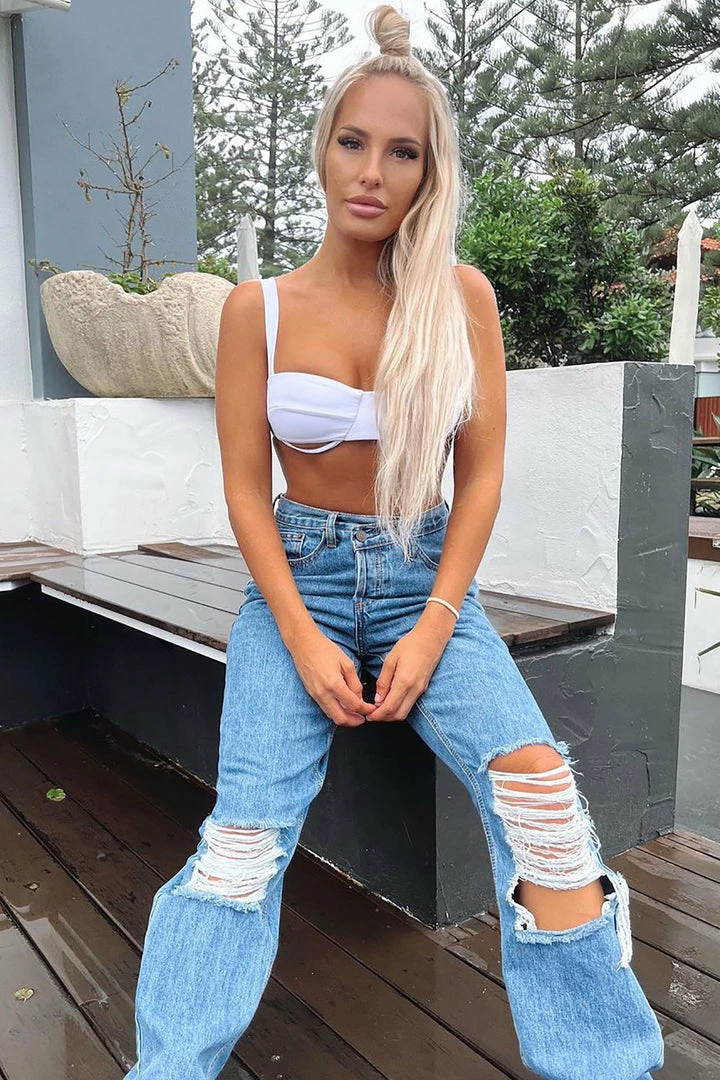 Cheapest ๐ Fashion Nova Distressed Crossover Straight Leg ๐ Jeans - Medium Blue Wash ๐ 5 Fashion Nova Distressed Crossover Straight Leg Jeans - Medium Blue Wash