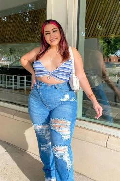 Fashion Nova Straight Leg Jeans Don't Get Crossed Over Slouch Fit Jeans - Medium Blue Wash