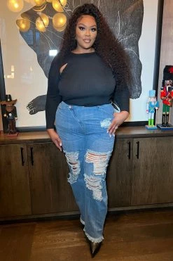 Fashion Nova Straight Leg Jeans Don't Get Crossed Over Slouch Fit Jeans - Medium Blue Wash