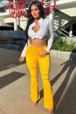 Fashion Nova Eye Candy Stretch Flare Jeans - Yellow