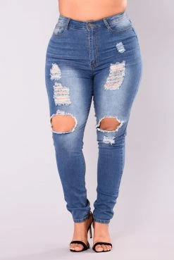 Fashion Nova Skinny Jeans Say Yes To Distress Jeans - Medium Wash