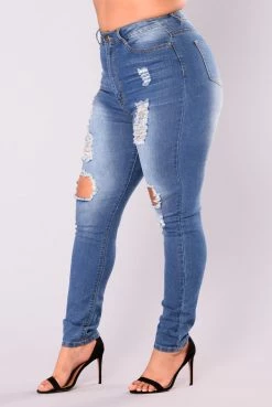 Fashion Nova Skinny Jeans Say Yes To Distress Jeans - Medium Wash