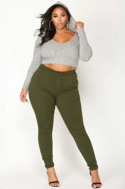 Fashion Nova Super High Waist Denim Skinnies - Olive