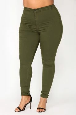 Fashion Nova Super High Waist Denim Skinnies - Olive