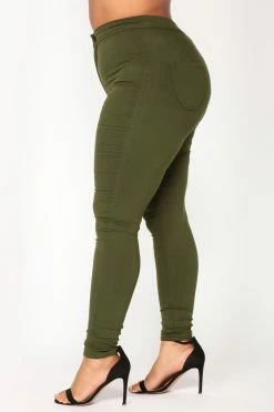 Fashion Nova Super High Waist Denim Skinnies - Olive