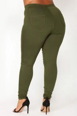 Fashion Nova Super High Waist Denim Skinnies - Olive