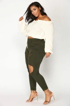 Fashion Nova Glistening Jeans - Olive Skinny Jeans