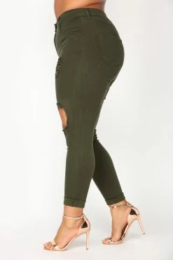 Fashion Nova Glistening Jeans - Olive Skinny Jeans