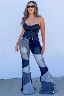 Fashion Nova Fixed You Up Patchwork Flare Jeans - Black/combo