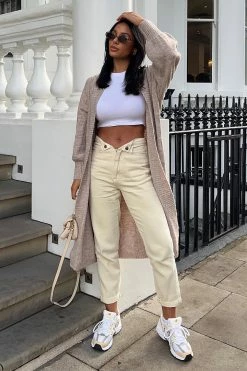 Fashion Nova Frankie Fold Over Mom Jeans - Cream