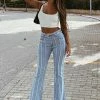 Fashion Nova Fray My Way Flare Jeans - Light Blue Wash