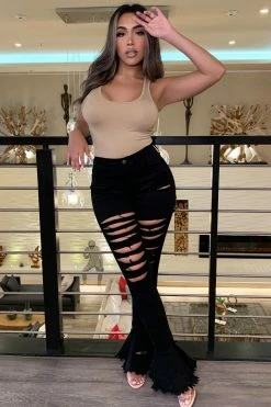 Fashion Nova Flare Jeans Fray What You Mean Flare Leg Jeans - Black