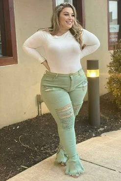 Fashion Nova Fray What You Mean Flare Leg Jeans - Sage Flare Jeans