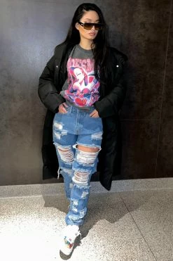 Fashion Nova Get Ready Distressed Boyfriend Jeans - Medium Blue Wash