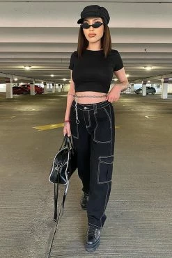 Fashion Nova Give Me A Break Cargo Carpenter Jeans - Black Baggy Jeans