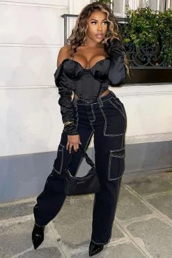 Fashion Nova Give Me A Break Cargo Carpenter Jeans - Black Baggy Jeans