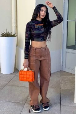 Fashion Nova Baggy Jeans Give Me A Break Cargo Carpenter Jeans - Brown