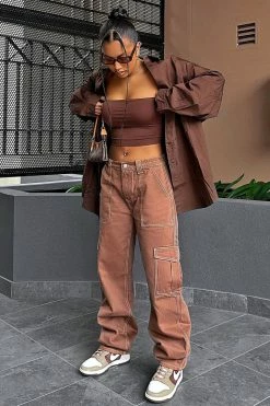 Fashion Nova Baggy Jeans Give Me A Break Cargo Carpenter Jeans - Brown