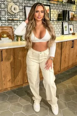 Fashion Nova Baggy Jeans Give Me A Break Cargo Carpenter Jeans - Off White
