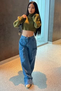 Fashion Nova Half Pipe Non Stretch Cargo Skater Jeans - Medium Blue Wash