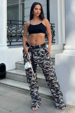 Fashion Nova Home Base Baggy Camo Cargo Jeans - Grey/combo Baggy Jeans