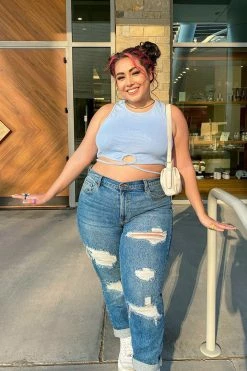 Fashion Nova I Got It From My Mama Distressed Jeans - MediumBlueWash