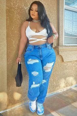 Fashion Nova I Got It From My Mama Distressed Jeans - MediumBlueWash
