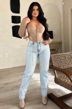 Fashion Nova I Got It From My Mama Jeans - Light Blue Wash