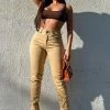 Fashion Nova Killing 'Em Nicely Side Slit Jeans - Khaki Straight Leg Jeans