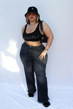 Fashion Nova Straight Leg Jeans Killing 'Em Softly Side Split Jean - Black