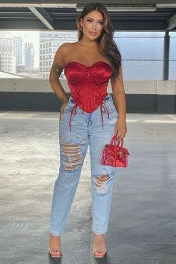 Fashion Nova Lakewood Loose Ripped Mom Jeans - Light Blue Wash