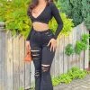 Fashion Nova Flare Jeans Let Your Flare Down Distressed Jeans - Black