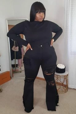 Fashion Nova Flare Jeans Let Your Flare Down Distressed Jeans - Black