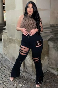 Fashion Nova Flare Jeans Let Your Flare Down Distressed Jeans - Black