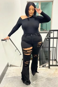 Fashion Nova Flare Jeans Let Your Flare Down Distressed Jeans - Black