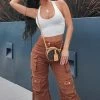 Fashion Nova Lily High Rise Cargo Jeans - Brown Baggy Jeans