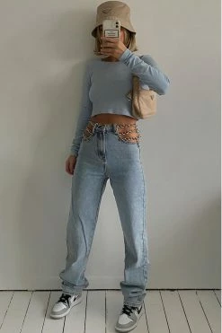 Fashion Nova Link By Link Straight Leg Jeans - Light Blue Wash