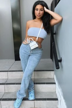 Fashion Nova Link By Link Straight Leg Jeans - Light Blue Wash
