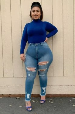 Fashion Nova Skinny Jeans Little Miss High Rise Distressed Jeans - Light Blue Wash