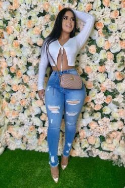 Fashion Nova Skinny Jeans Little Miss High Rise Distressed Jeans - Light Blue Wash