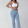 Fashion Nova Lola Reconstructed Waistband Jeans - Light Wash Straight Leg Jeans