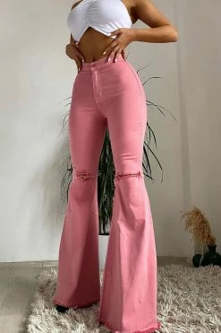 Fashion Nova Flare Jeans Mystery Solved Extreme Bell Bottom Jeans - Blush